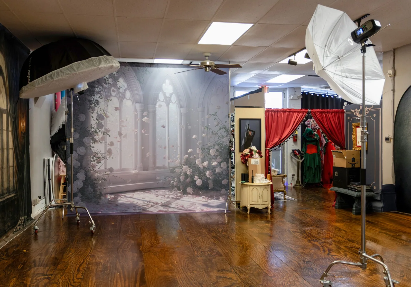Lighting and backdrop transformed into a fine-art scene — behind the scenes